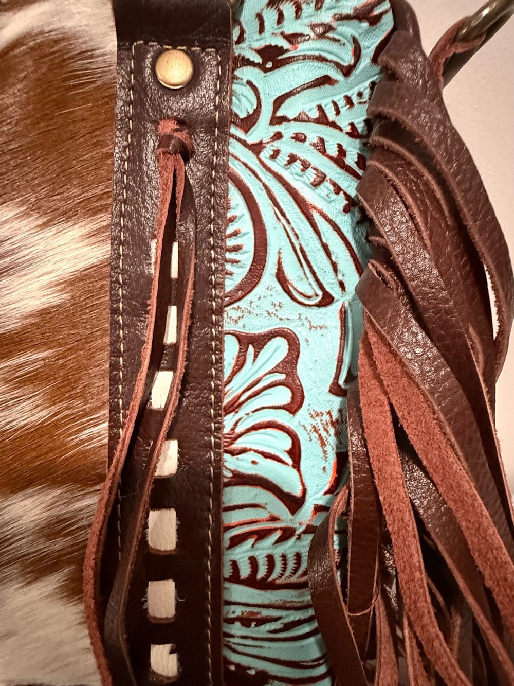 NWOT Myra Cowhide Tooled Leather Fringe Satchel CC - Picture 4 of 16